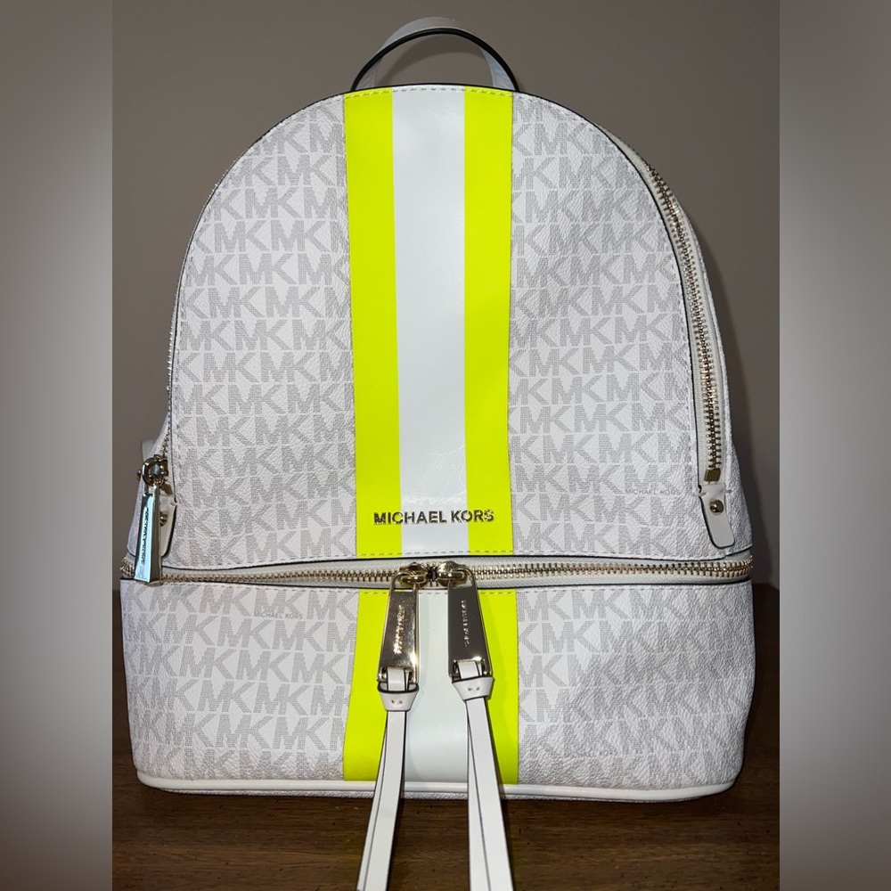 Michael Kors Backpack Neon Yellow Stripes - New Without Tags